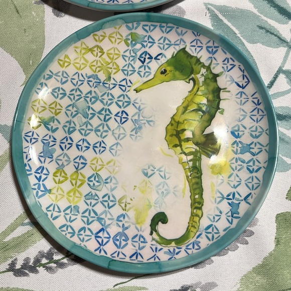Nicole Miller Other - Nicole Miller seahorse melamine set of 2 plates 9 inch green blue aqua salad